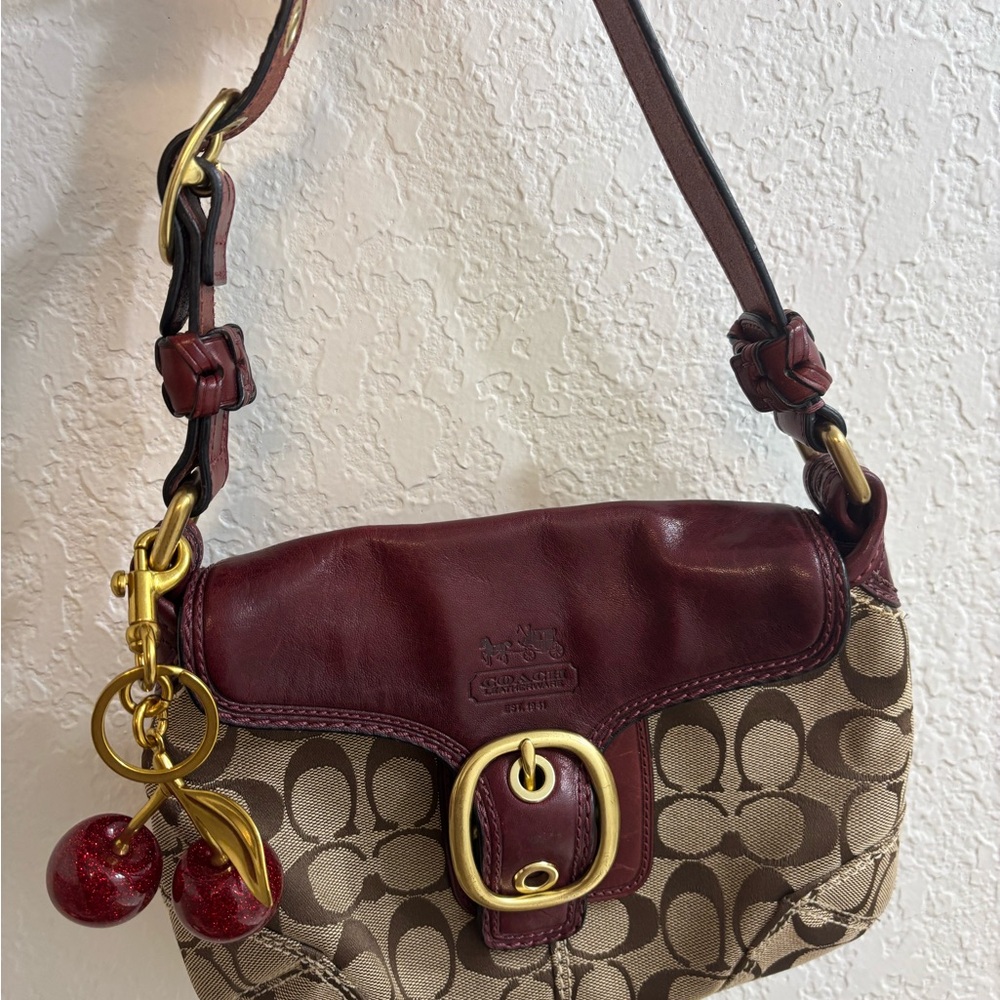 Coach Legacy Bleeker Brown and Red Shoulder Bag with Signature Design